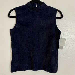 Liz Claiborne Vintage Colorscope Black Mock Neck Knit Top Iridescent Beads S NWT